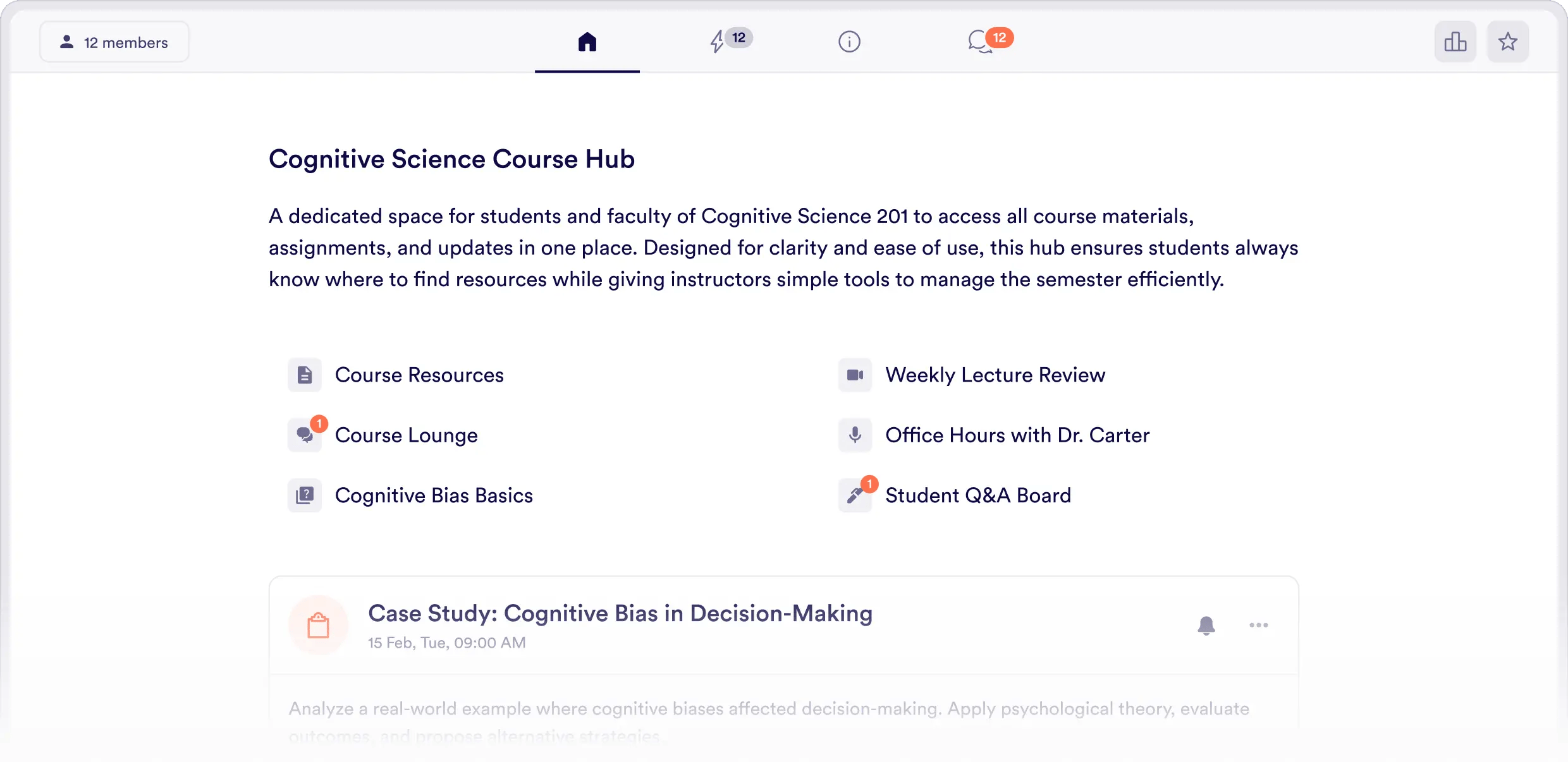 Course space with assignments and materials