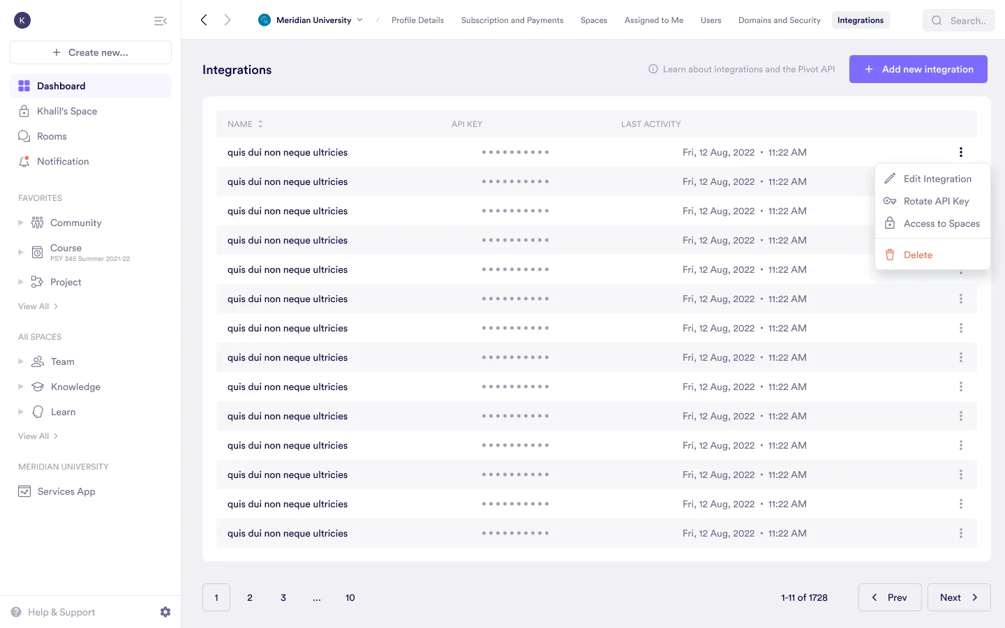 Integrations Tab