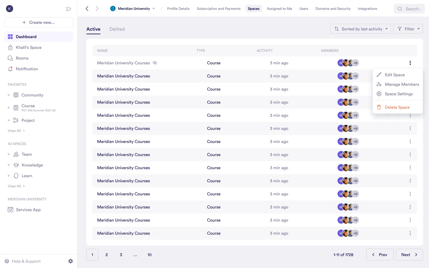 Spaces Tab