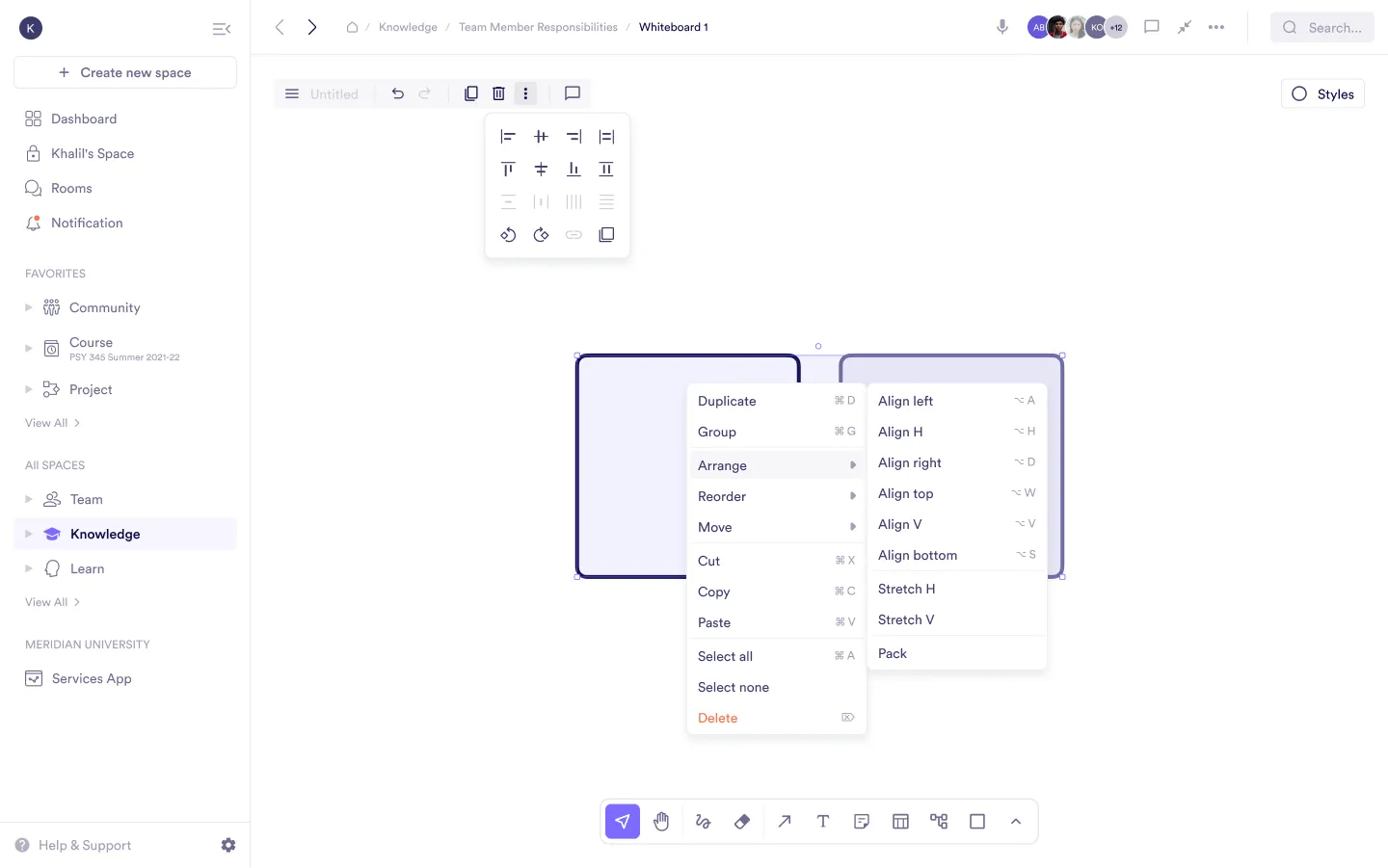 Whiteboard Item Actions