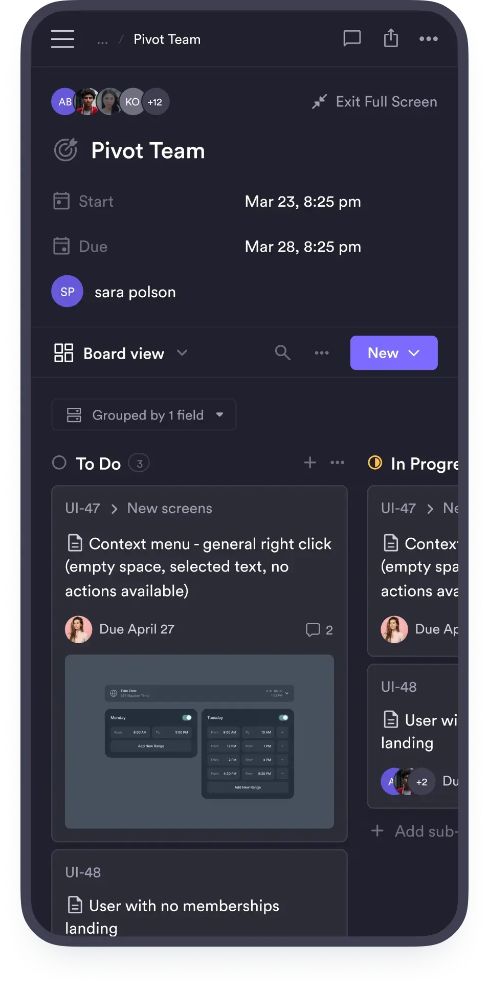 Pivot mobile board view