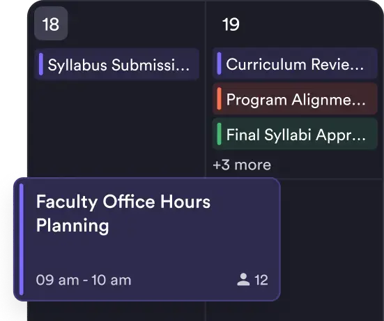 Calendar with syllabus submissions and reviews in Pivot.