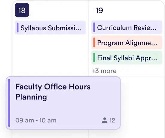 Calendar with syllabus submissions and reviews in Pivot.