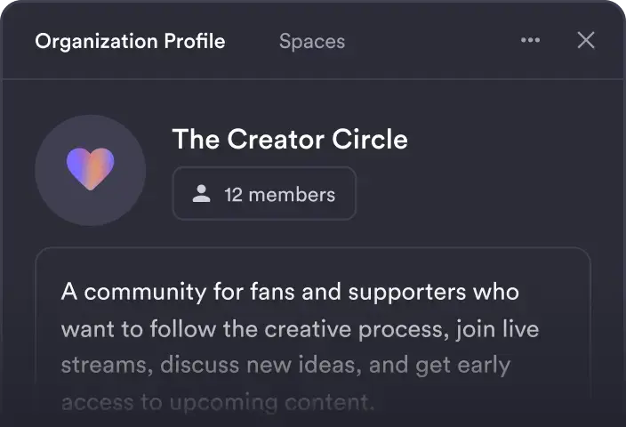 Organization profile for a creator community