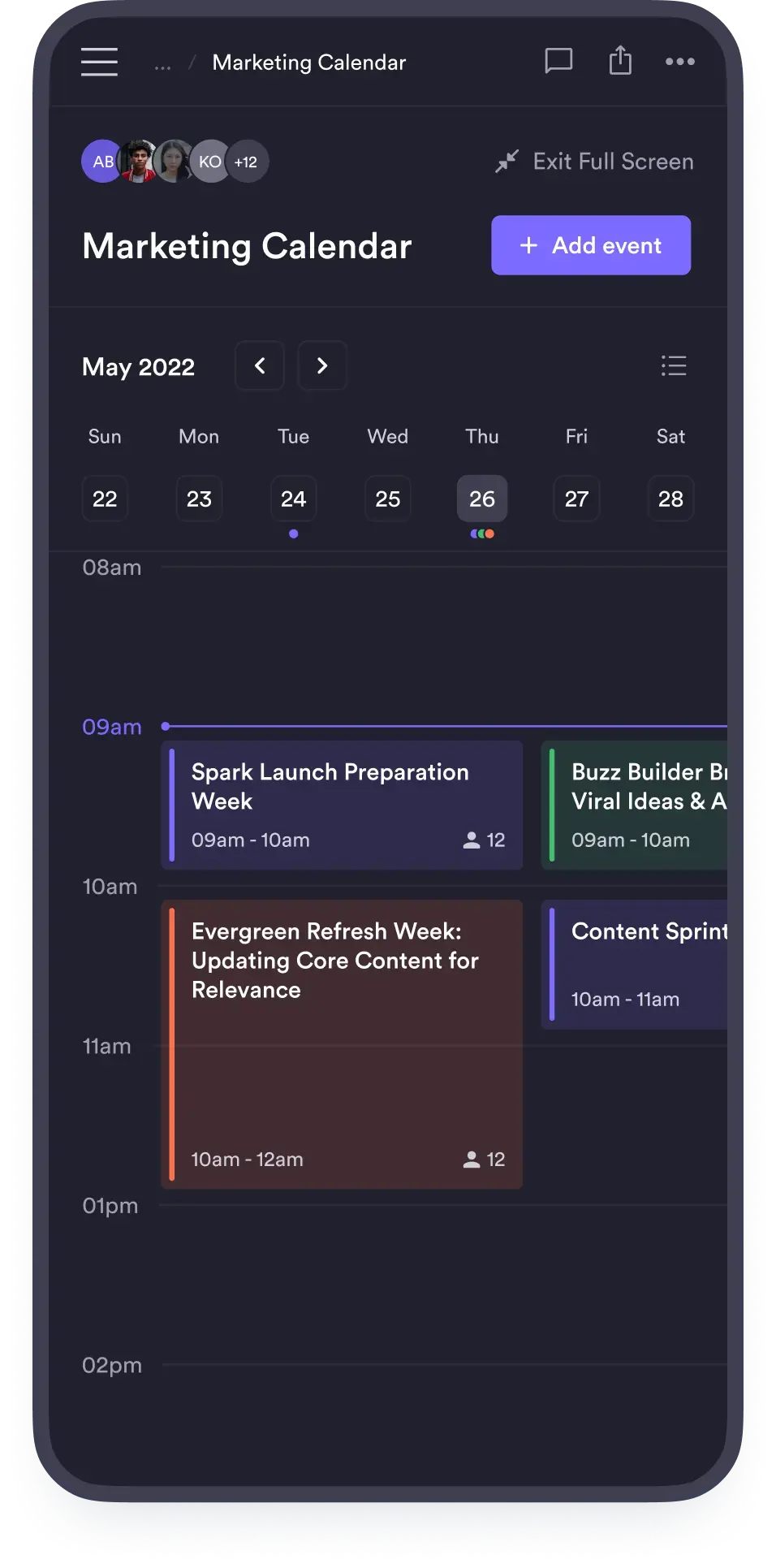 Marketing calendar on mobile