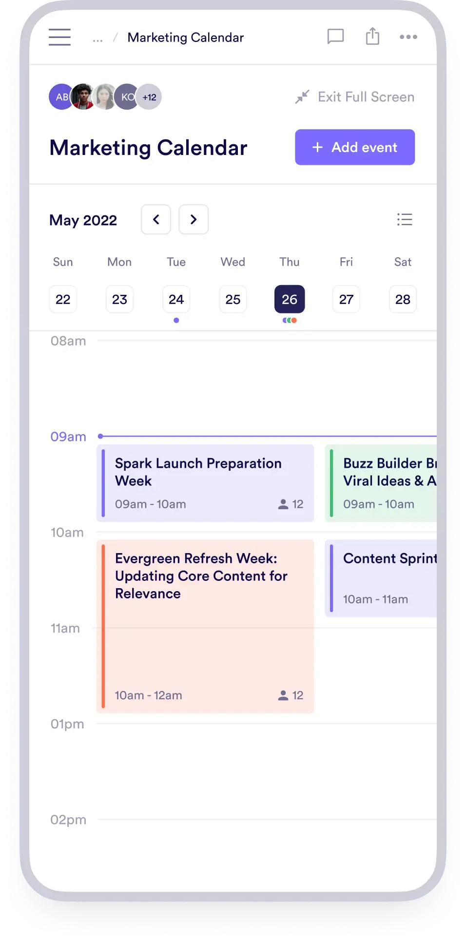 Marketing calendar on mobile